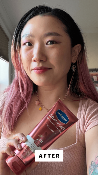 Han after applying the Vaseline Pro VitaB3 Serum Burst Lotion in Soft  Supple